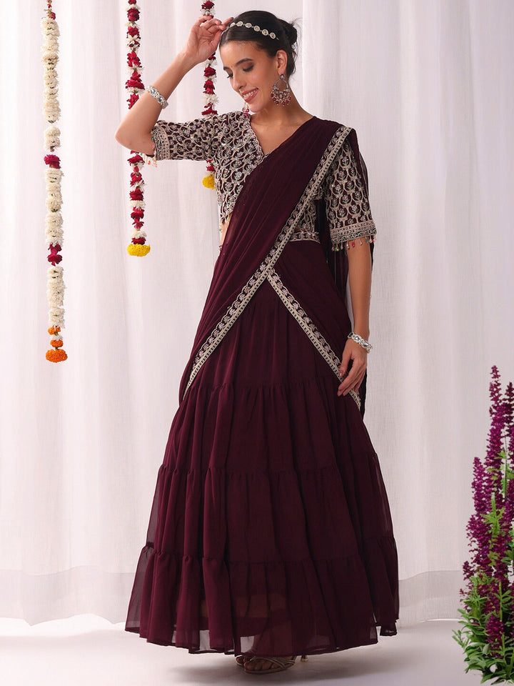 Tiered Georgette Flared Lehenga Set
