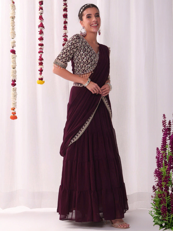 Tiered Georgette Flared Lehenga Set