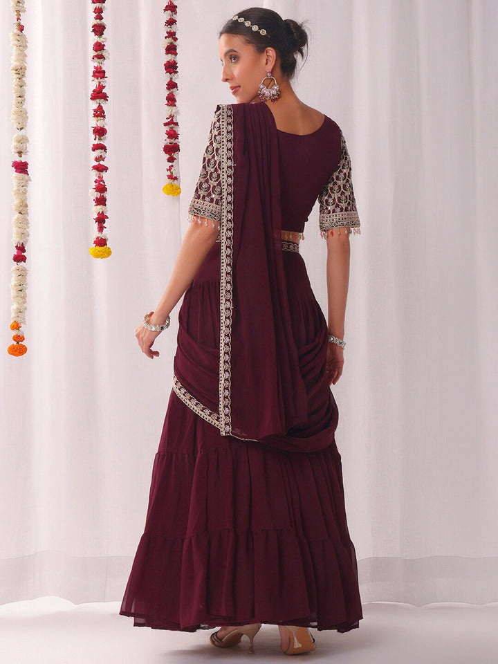 Tiered Georgette Flared Lehenga Set