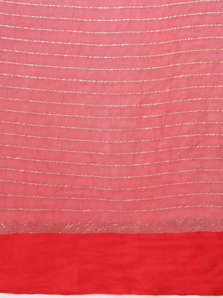 Red Lurex Zari Striped Lightweight Girlish Leheriya Saree