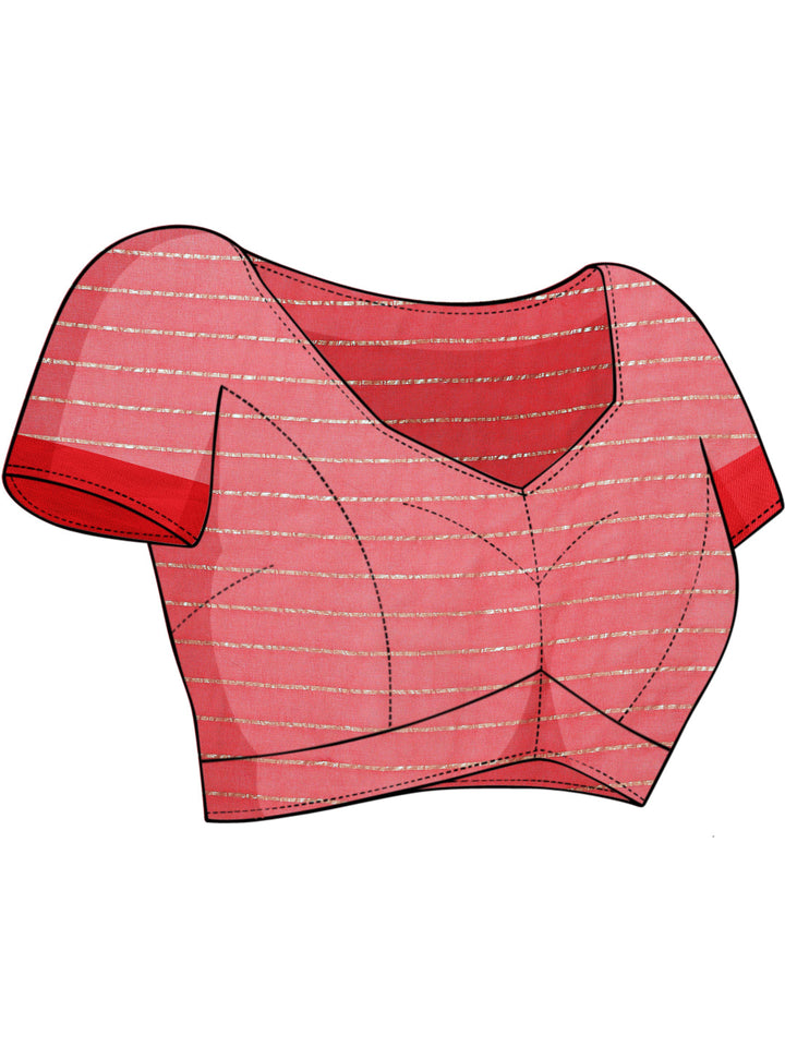 Red Lurex Zari Striped Lightweight Girlish Leheriya Saree