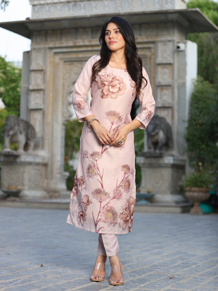 Chhabra 555 Printed & Mirror Work Embellished Straight Kurta With Solid Pant & Printed Dupatta