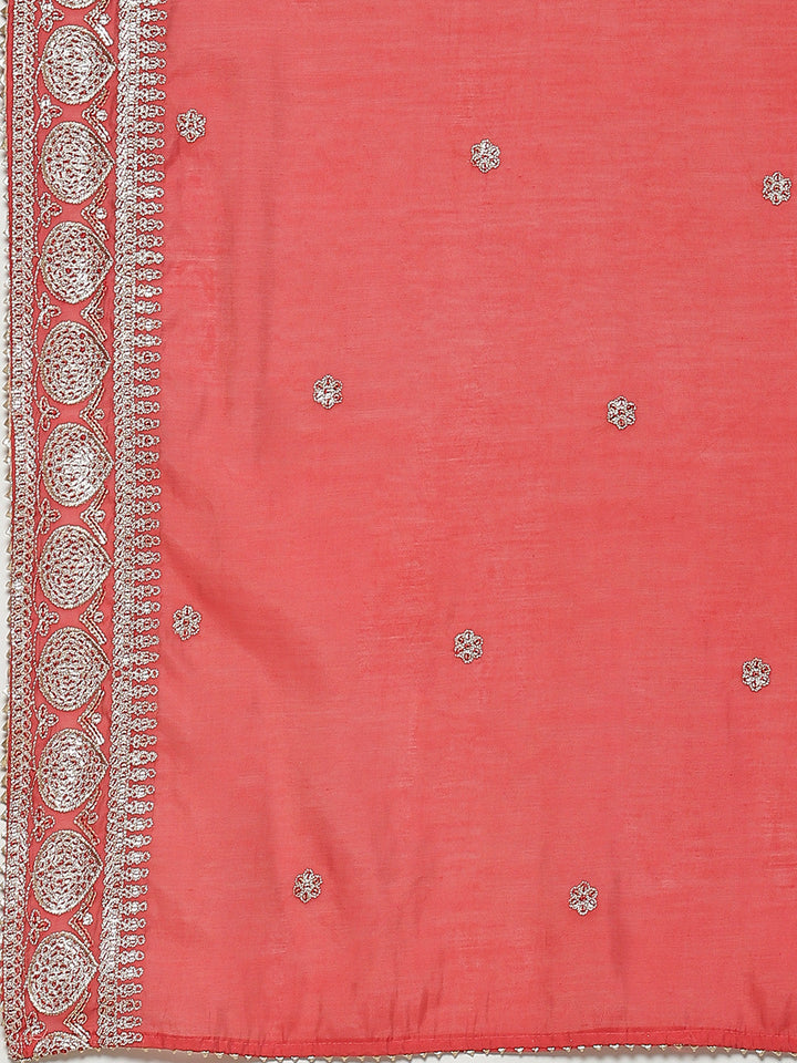 Made to Measure Red Printed Art Silk Kurta, Contrast Cream Readymade Sharara Set with Sequence Zari Embroiderd Dupatta