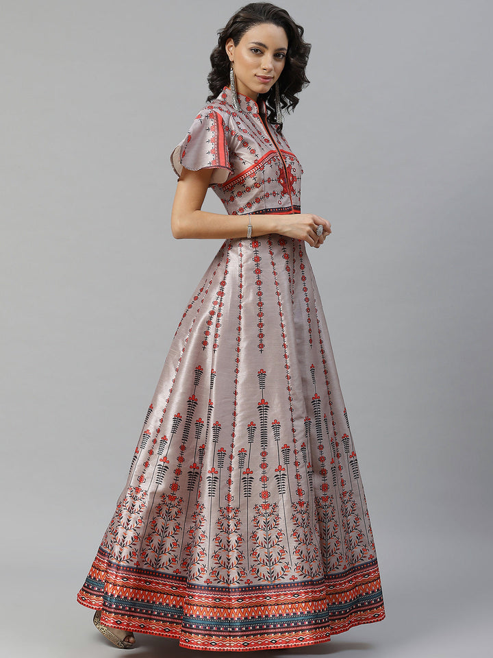 Made to Measure Bohemian Digital Printed Cocktail Embellished Gown with Mirror Work