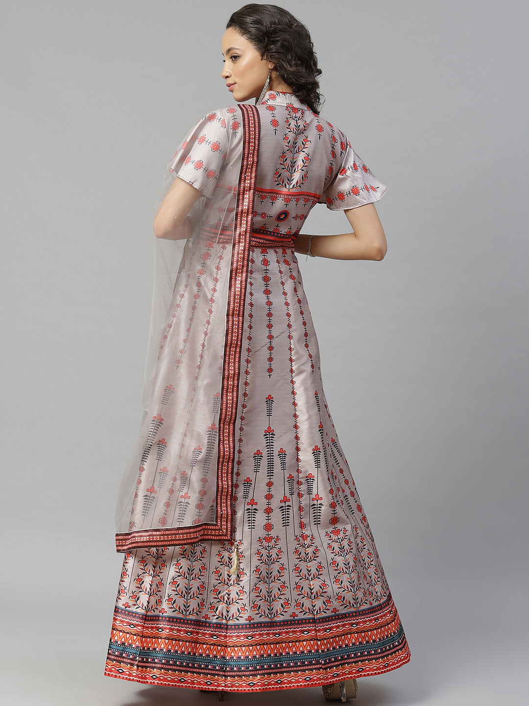 Made to Measure Bohemian Digital Printed Cocktail Embellished Gown with Mirror Work