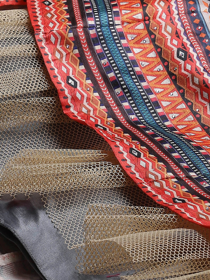 Made to Measure Bohemian Digital Printed Cocktail Embellished Gown with Mirror Work