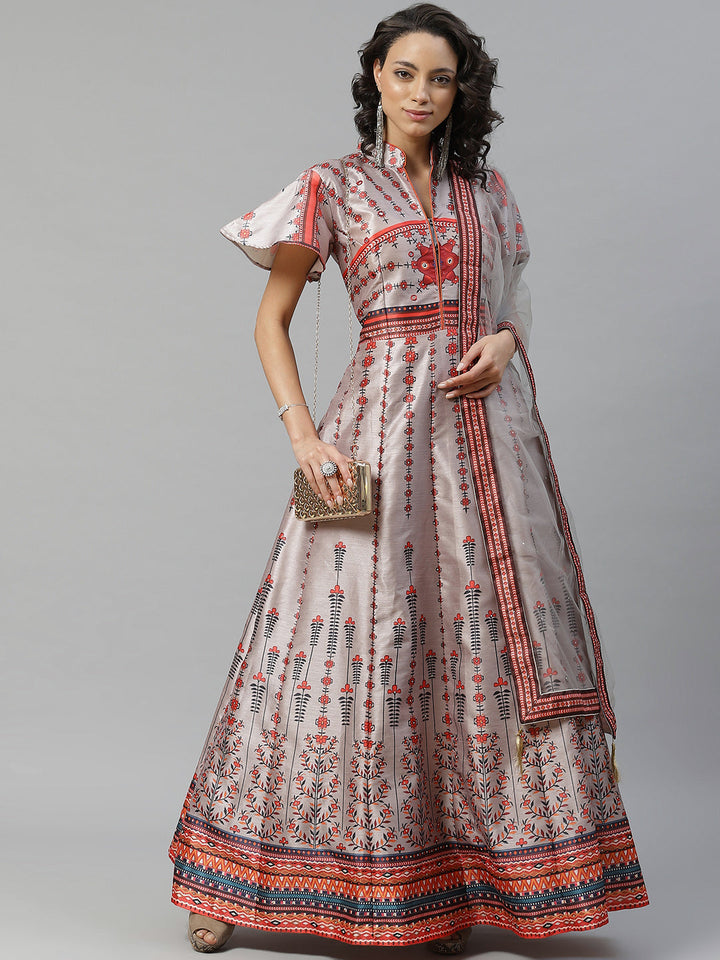 Made to Measure Bohemian Digital Printed Cocktail Embellished Gown with Mirror Work