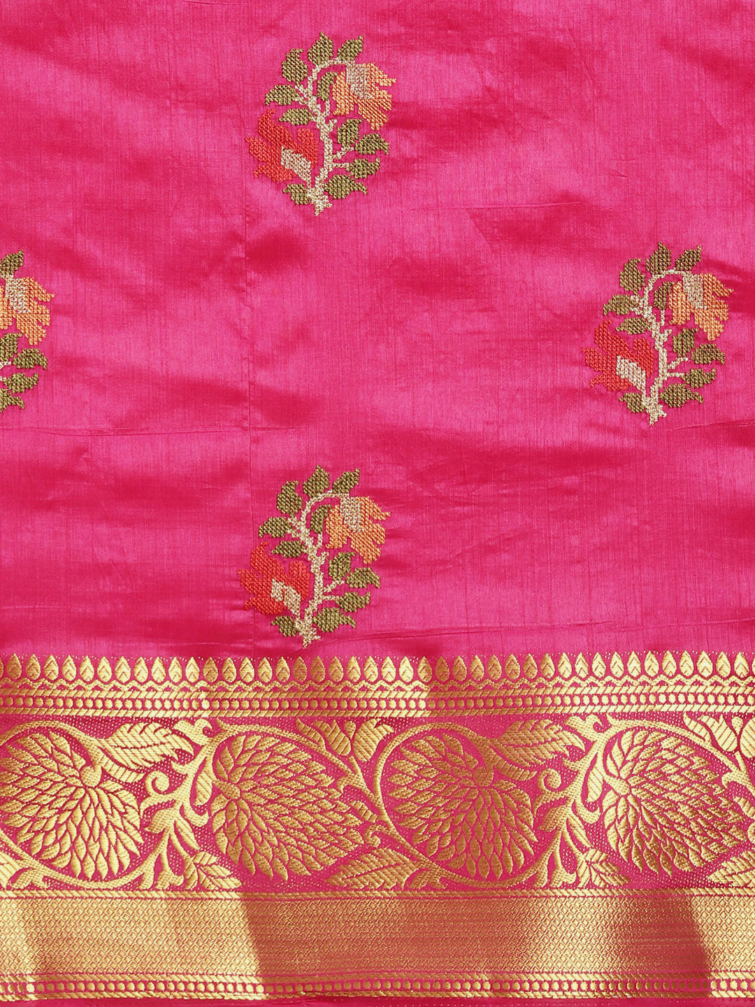 Mysore Silk Saree with Zari Border and Resham Cross Stitch Embroidery