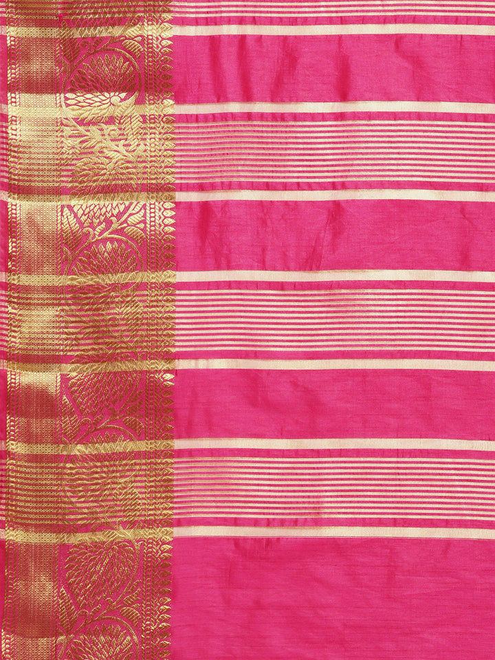 Mysore Silk Saree with Zari Border and Resham Cross Stitch Embroidery