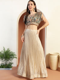 Chhabra 555 Abstract Ombre Print Sequinned Lehenga with Tasseled Pre-pleated Embroidered Crop Top