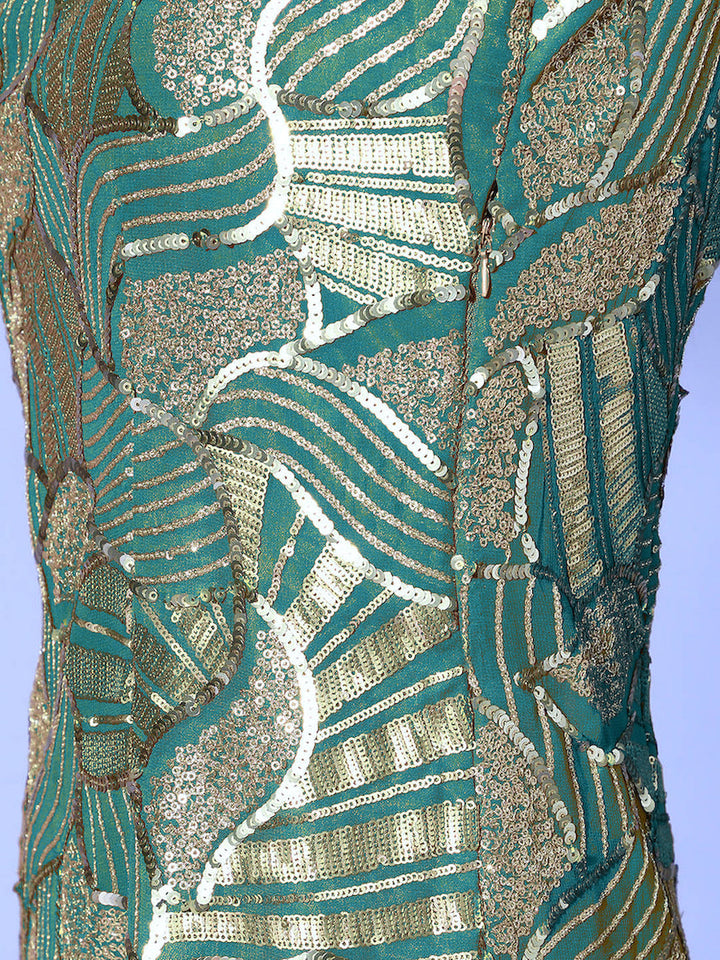 Turquoise Abstract Sequence Embroidery Kurta Sharara Dupatta Set
