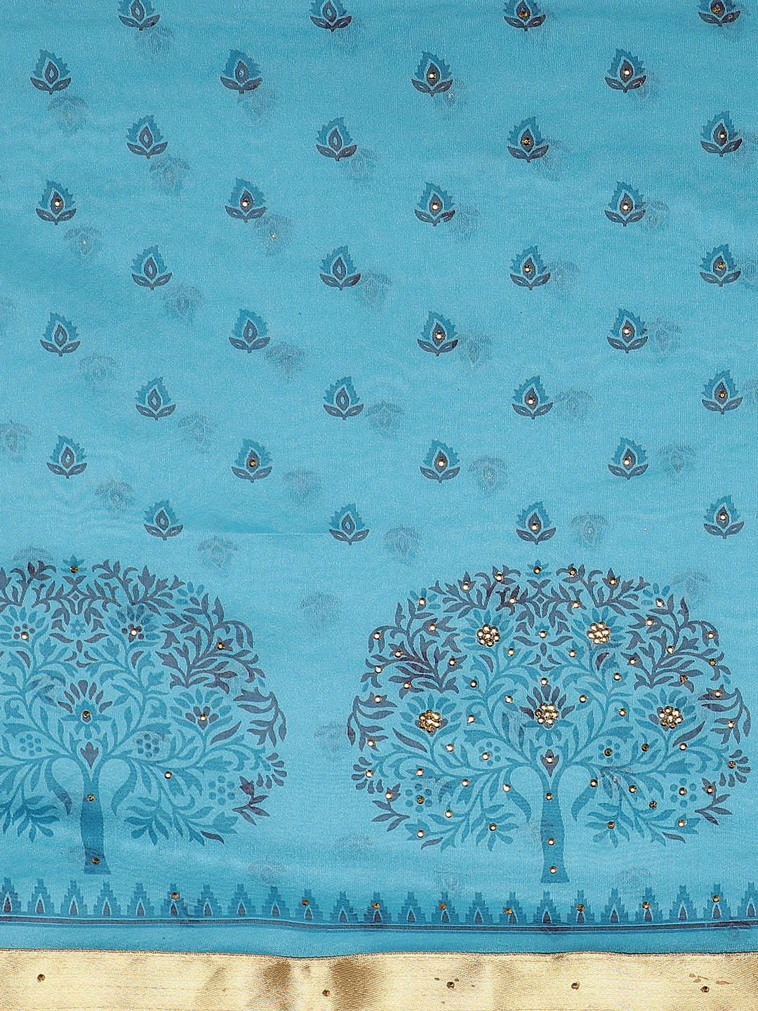 Chanderi Blockprint Saree with Zari border