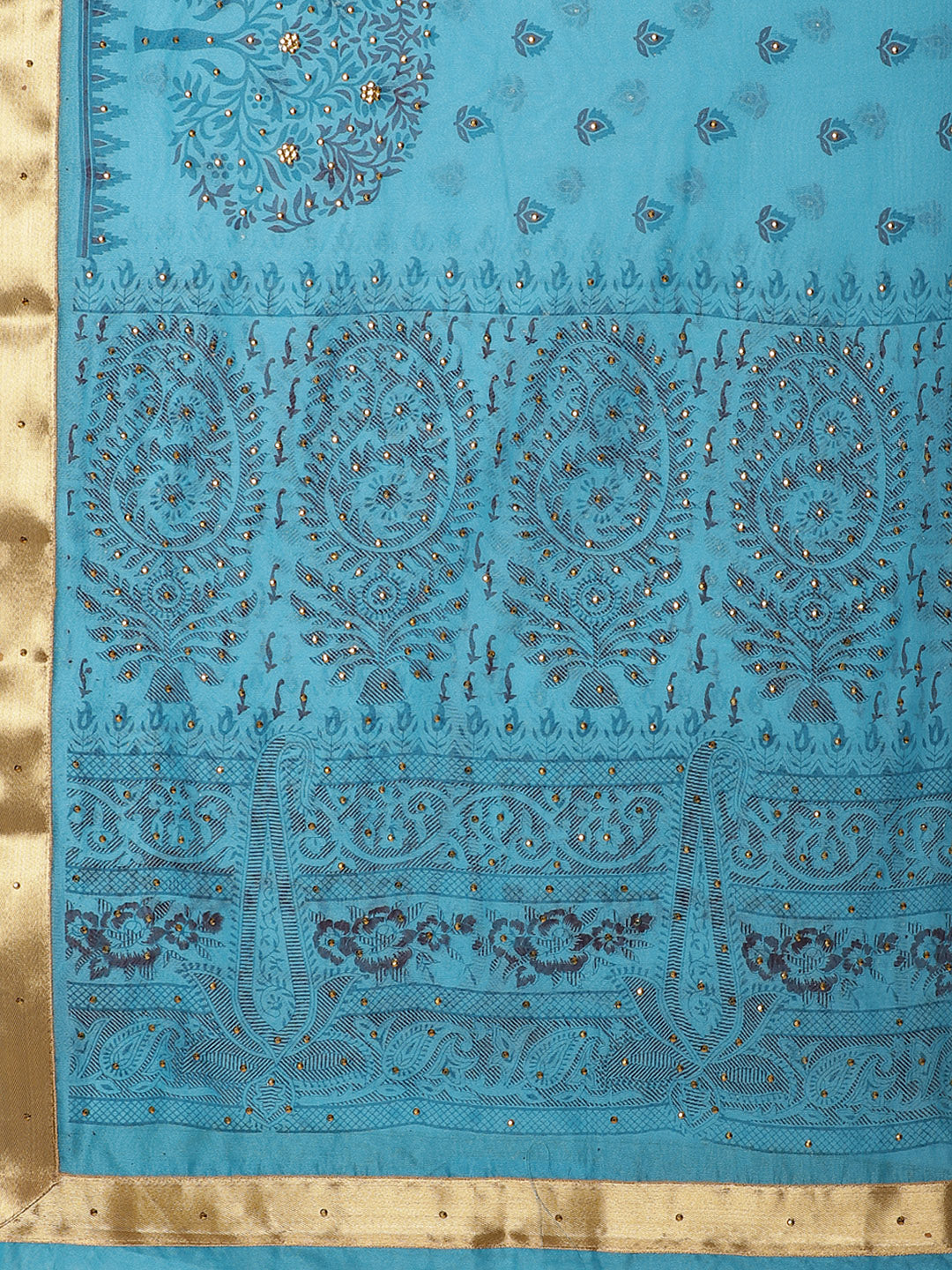 Chanderi Blockprint Saree with Zari border