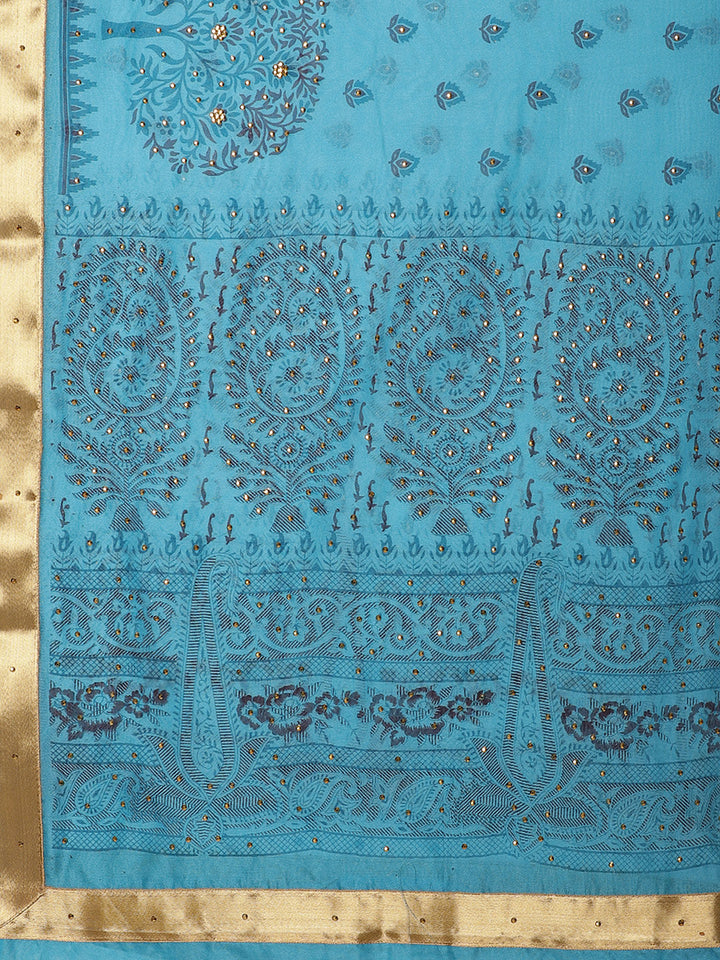 Chanderi Blockprint Saree with Zari border