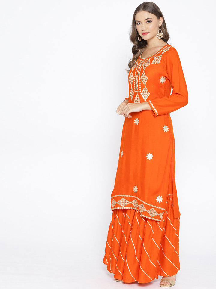 Gota Patti Embroidered Kurta Set with Striped Sharara