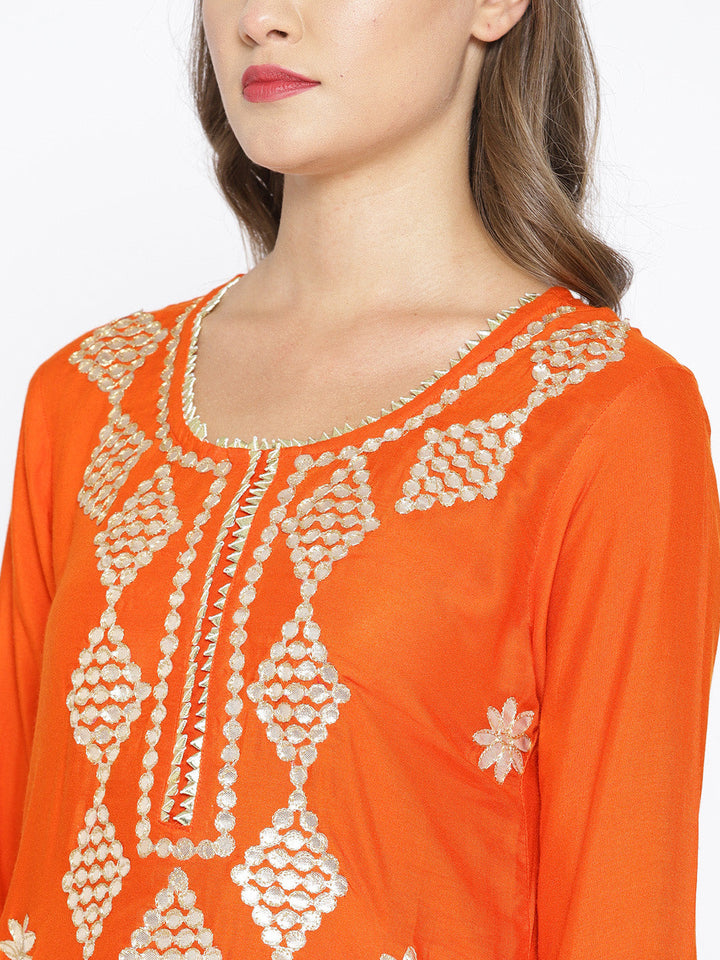 Gota Patti Embroidered Kurta Set with Striped Sharara