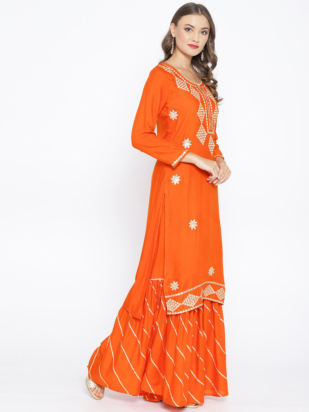 Gota Patti Embroidered Kurta Set with Striped Sharara