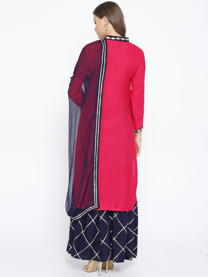 Pink Gotta Patti Applique Embellished Kurta with Blue Sharara and Chiffon Dupatta