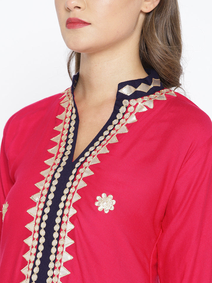 Pink Gotta Patti Applique Embellished Kurta with Blue Sharara and Chiffon Dupatta