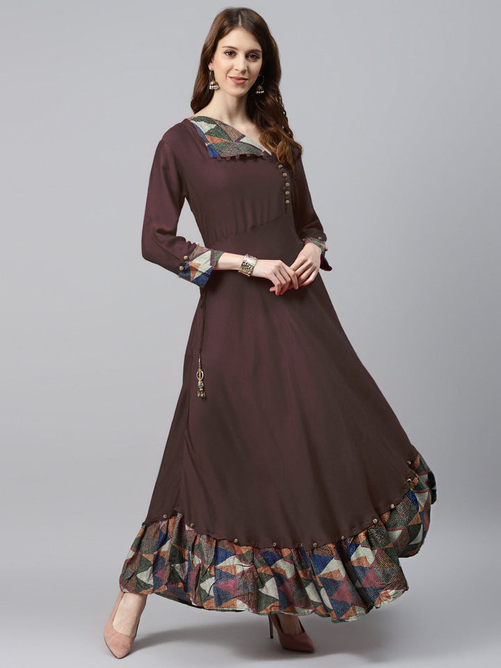 Made to Measure Assymetrical Flared Dress with Cowl style neck and Ikat inspired print