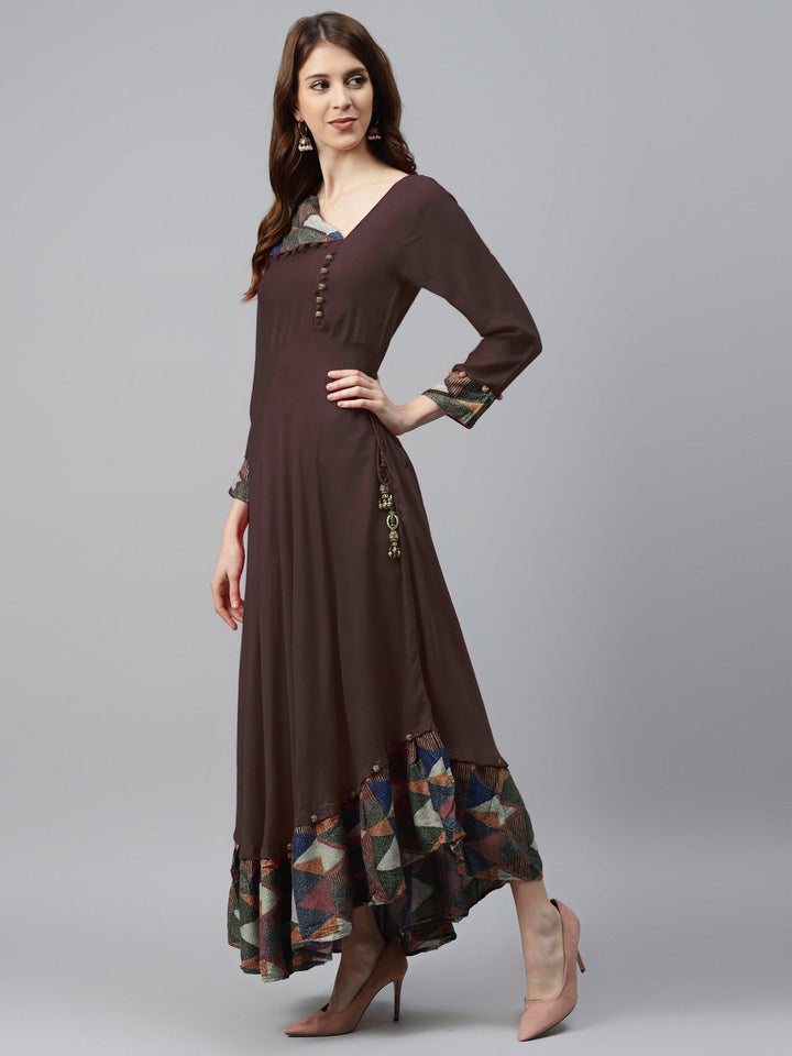 Made to Measure Assymetrical Flared Dress with Cowl style neck and Ikat inspired print