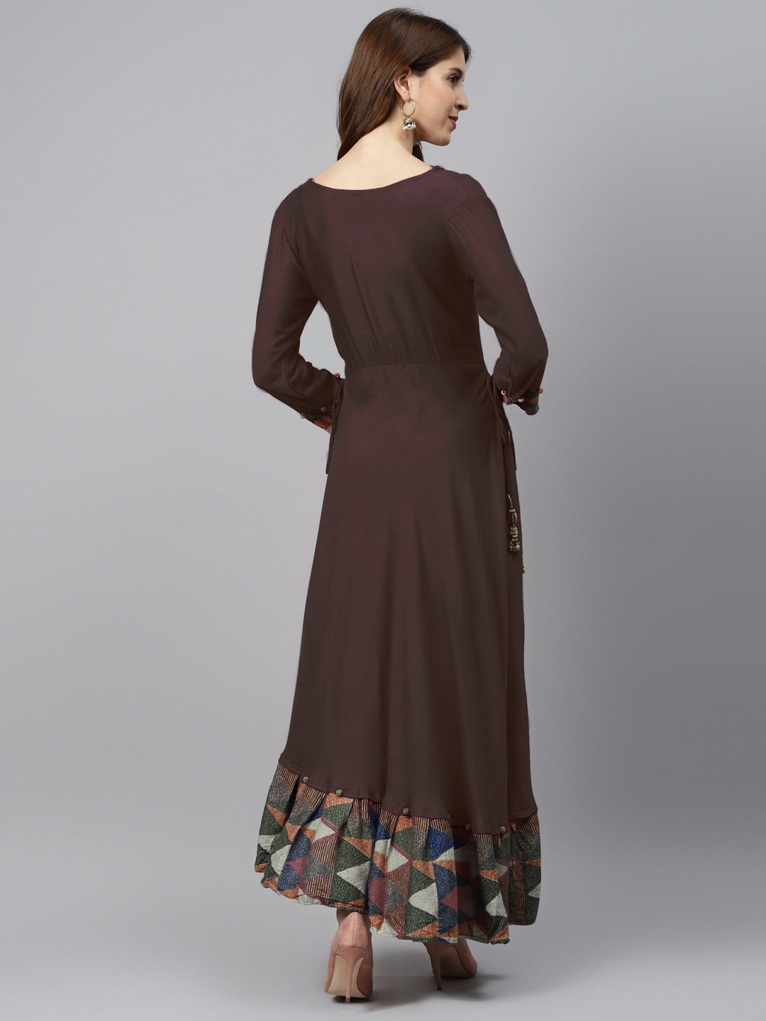 Made to Measure Assymetrical Flared Dress with Cowl style neck and Ikat inspired print