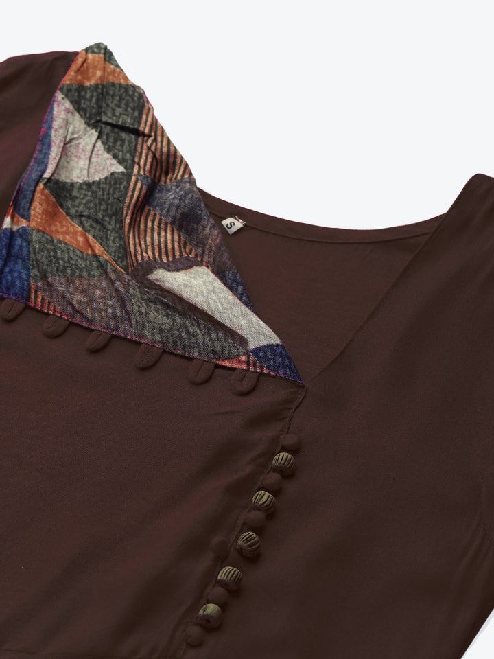 Made to Measure Assymetrical Flared Dress with Cowl style neck and Ikat inspired print
