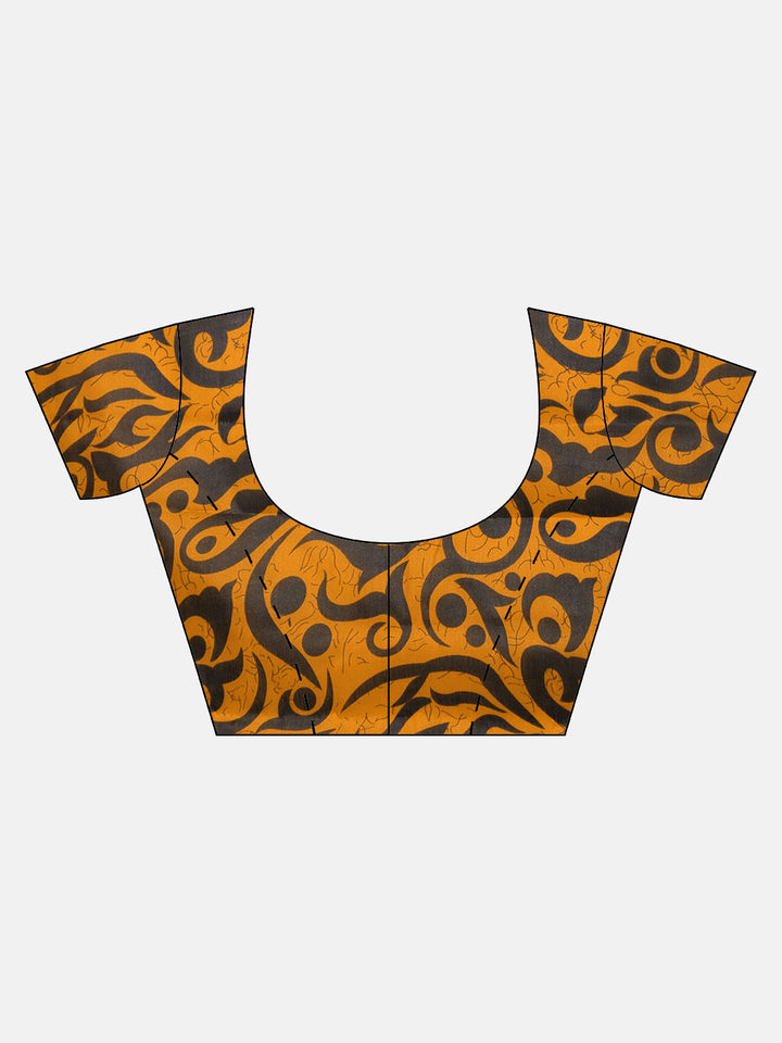 Mustard Tussar Silk printed Saree with Colorblocking Digital design