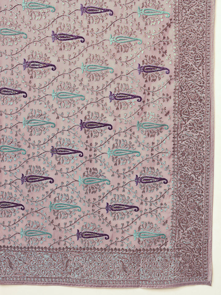 Lavender Georgette Saree with Zari and Embroidered Paisley motifs