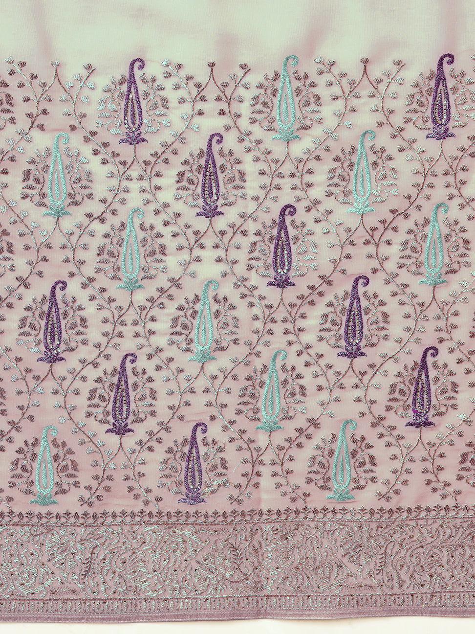 Lavender Georgette Saree with Zari and Embroidered Paisley motifs