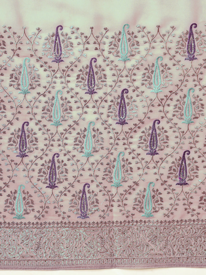 Lavender Georgette Saree with Zari and Embroidered Paisley motifs
