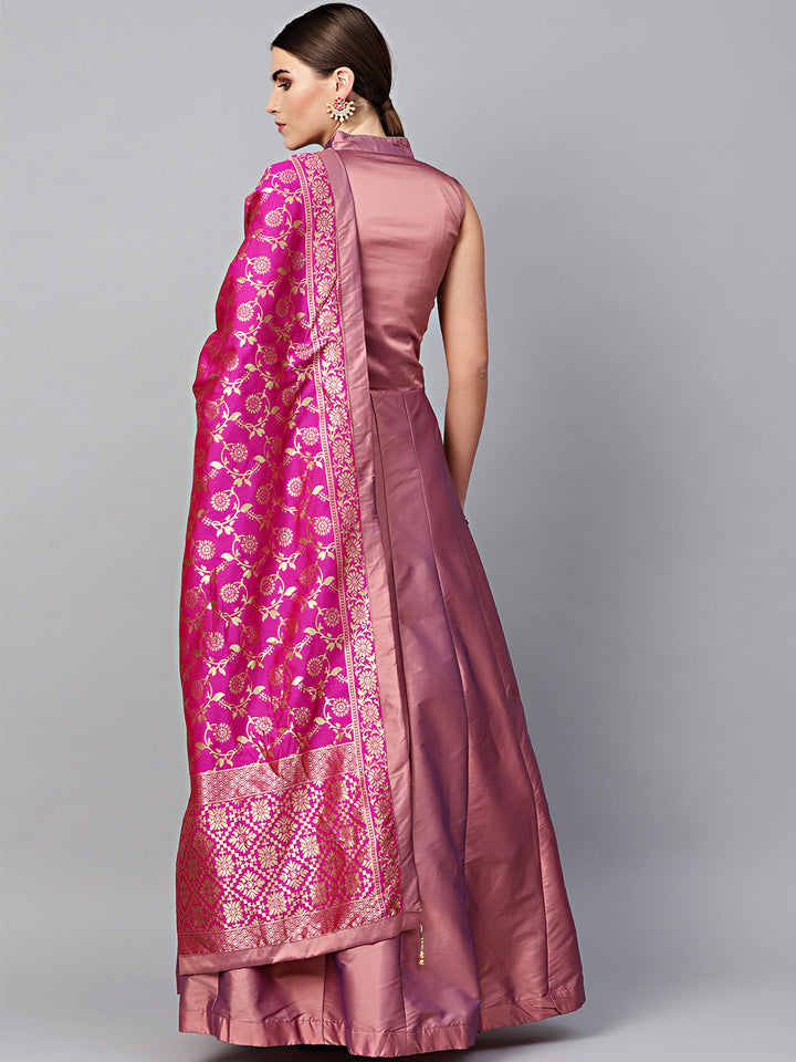 Silk Anarkali Kurta Gown with Banarasi Dupatta