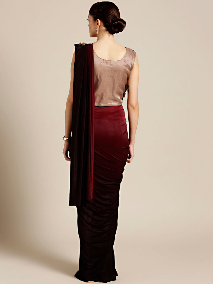 Draped Ruffled Pre-stitched Saree with Embellished Floral Crop Top Blouse