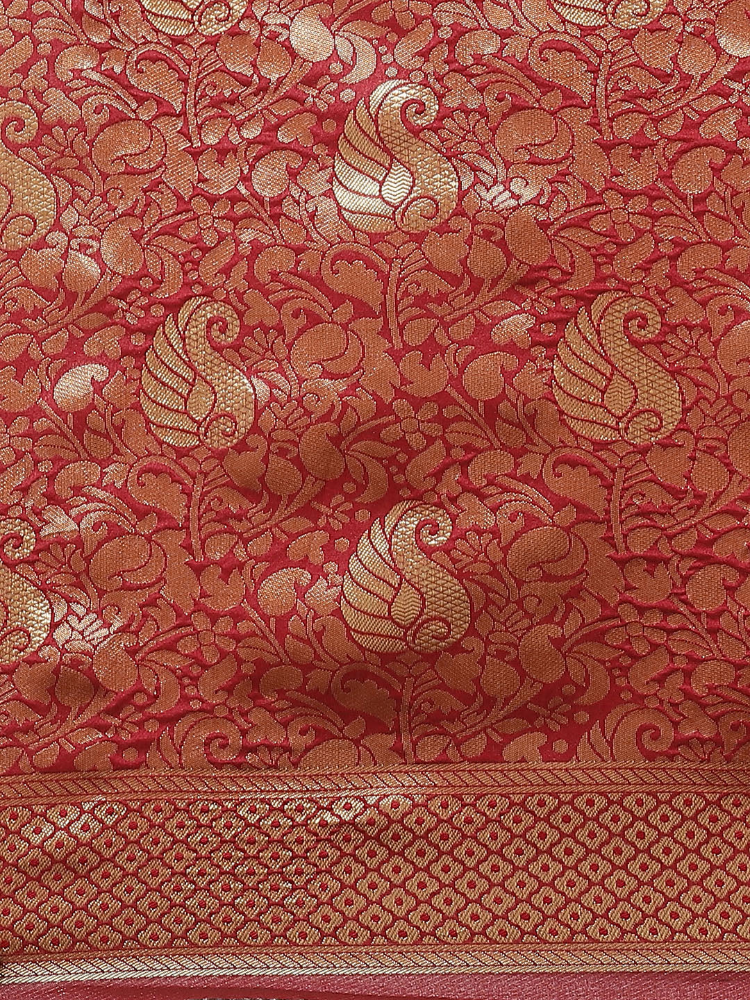 Banarasi Handloom Silk Saree with Gold Oxidised Zari Woven Paisleys in a rich jaal