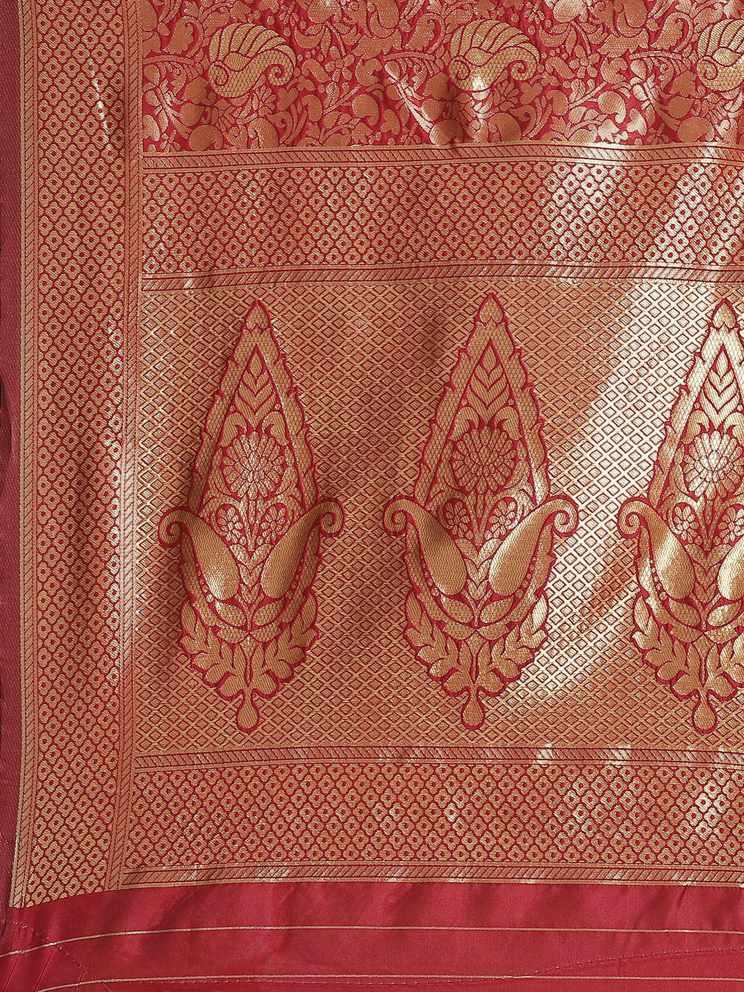 Banarasi Handloom Silk Saree with Gold Oxidised Zari Woven Paisleys in a rich jaal