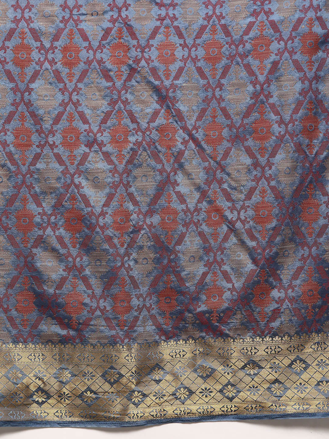 Blue Resham Thread Woven Silk Saree With Golden Zari Border