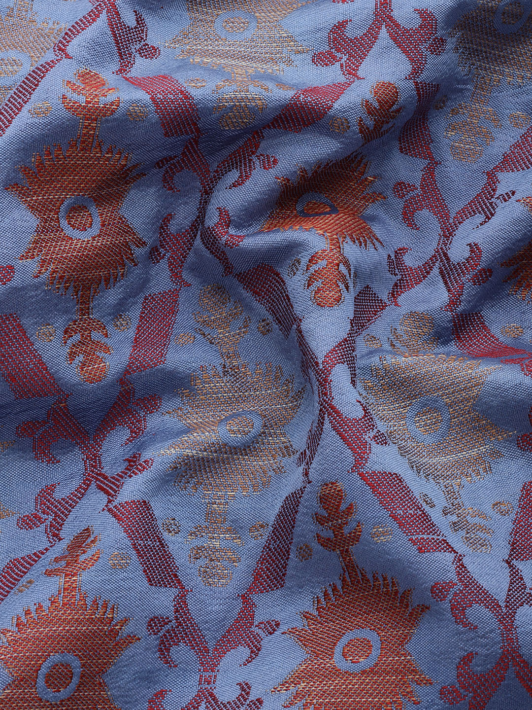 Blue Resham Thread Woven Silk Saree With Golden Zari Border