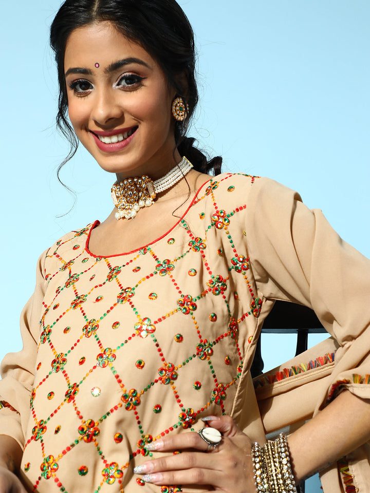 Georgettte Resham Embroidery & Mirror Work Sharara Set