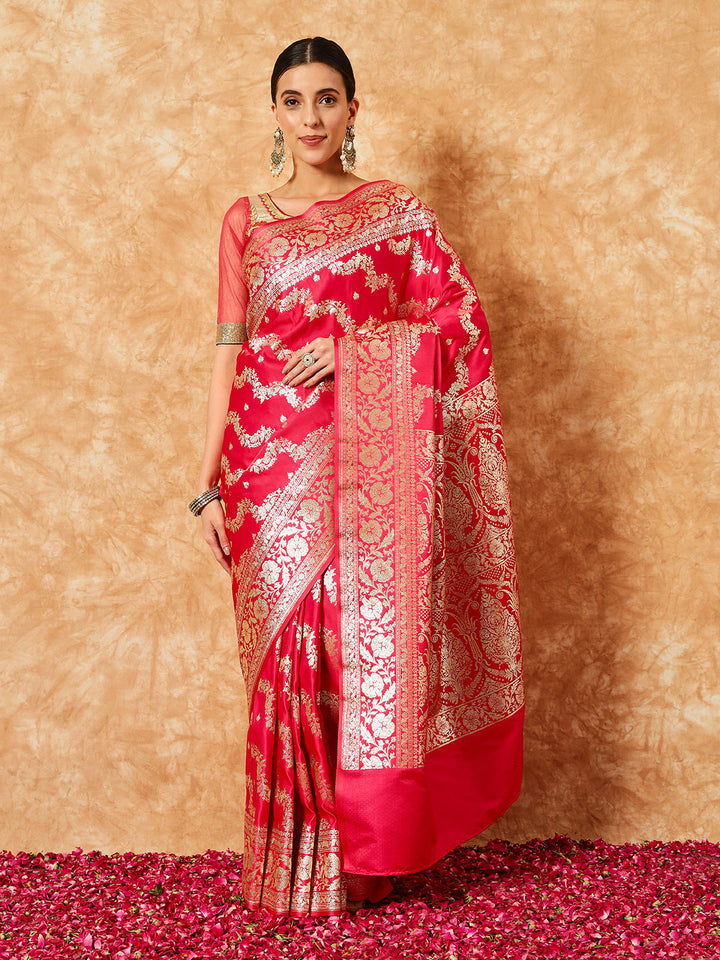 Coral Handloom Banarasi Pure Silk Traditional Saree
