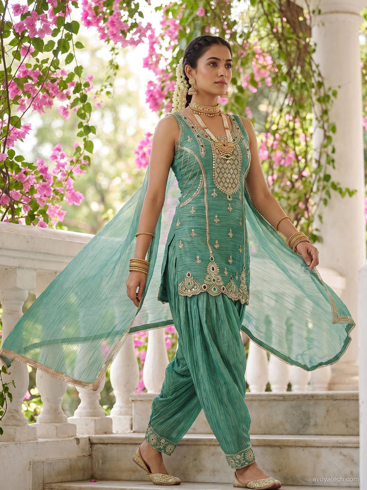 Sea Green Stone Embroidered Suit with Salwar and Dupatta