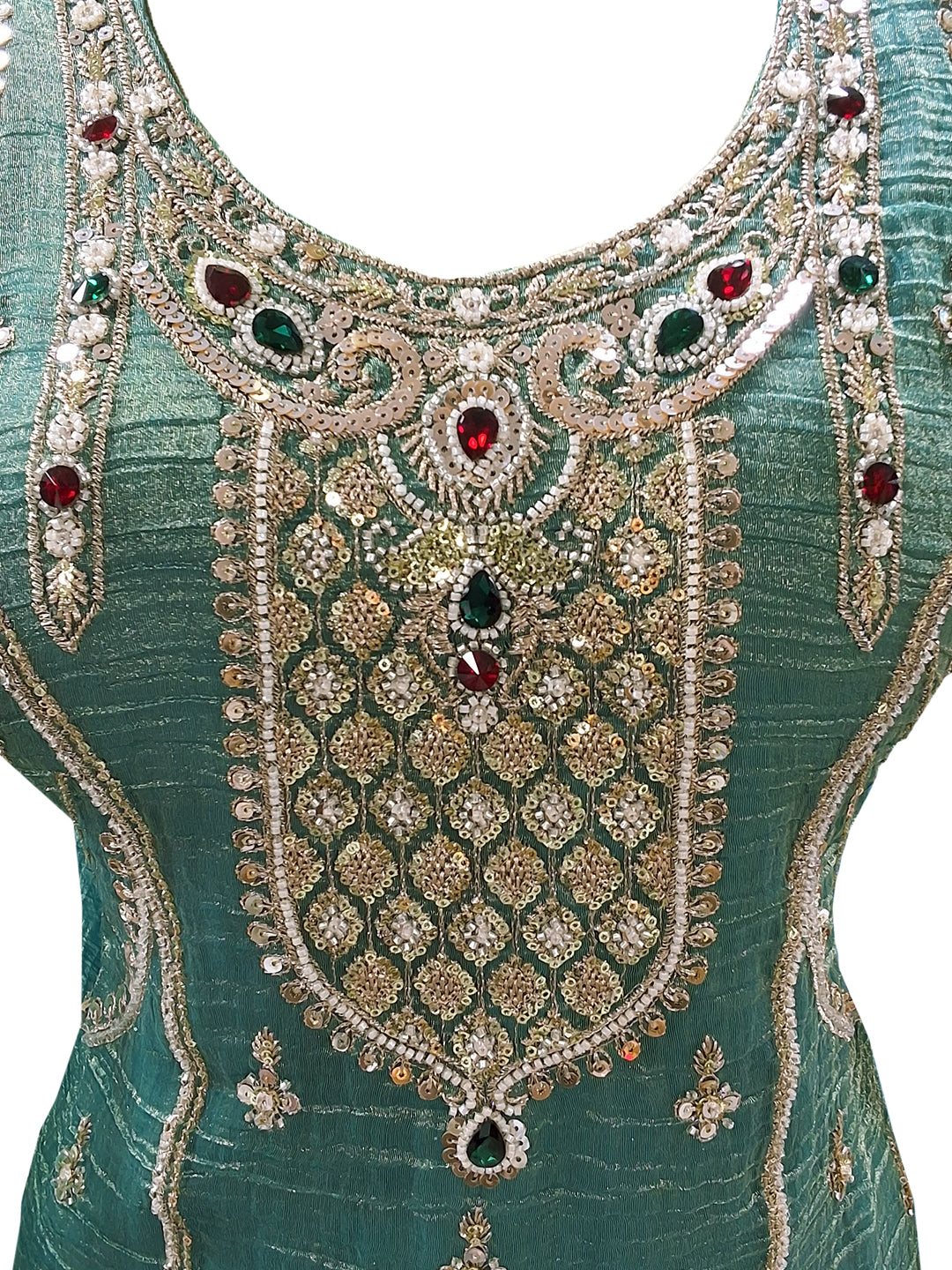 Sea Green Stone Embroidered Suit with Salwar and Dupatta