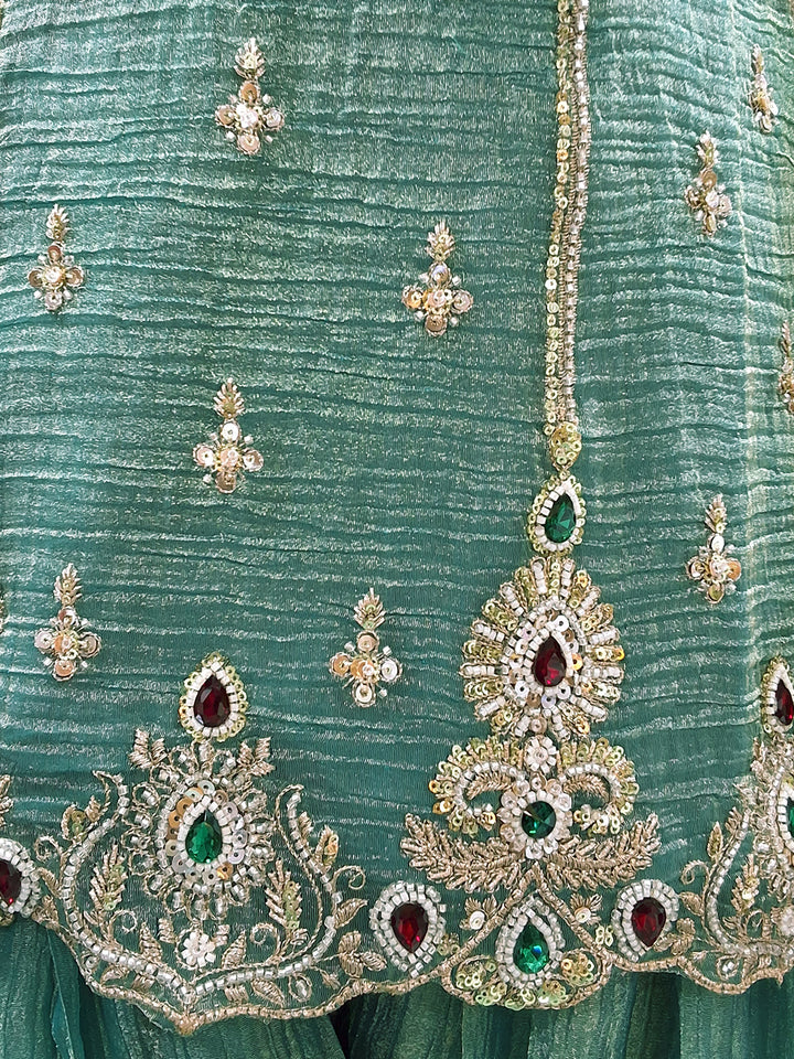 Sea Green Stone Embroidered Suit with Salwar and Dupatta