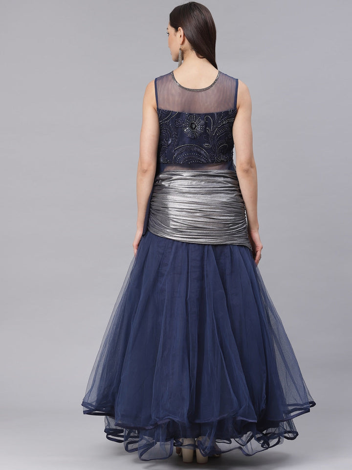 Made to Measure Embellished Sequinned Cocktail Gown with Draped Attached Dupatta