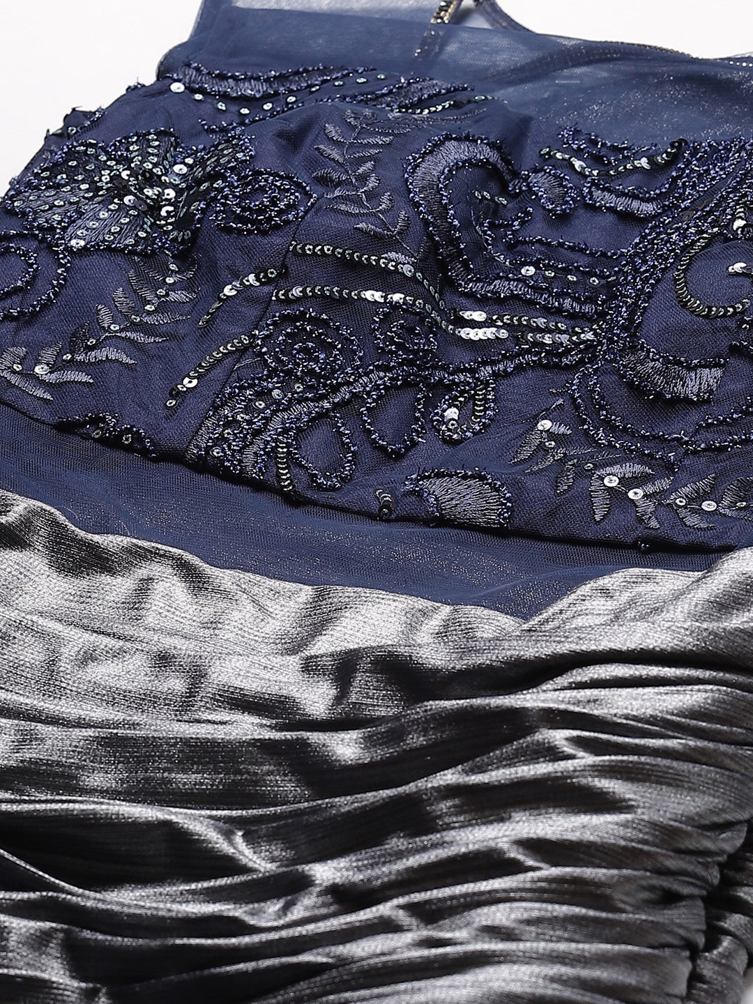 Made to Measure Embellished Sequinned Cocktail Gown with Draped Attached Dupatta