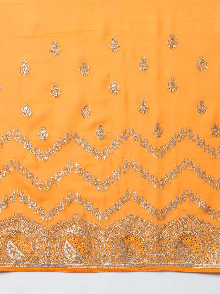 Mustard Georgette Haldi Saree with Crystal Embellishments