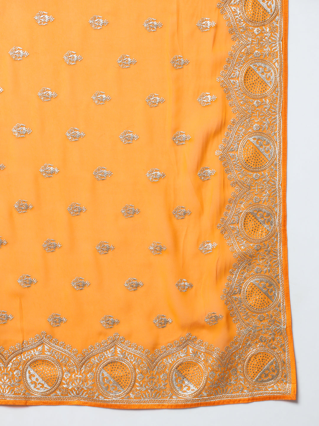 Mustard Georgette Haldi Saree with Crystal Embellishments