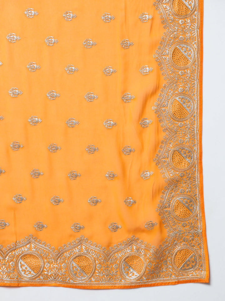 Mustard Georgette Haldi Saree with Crystal Embellishments