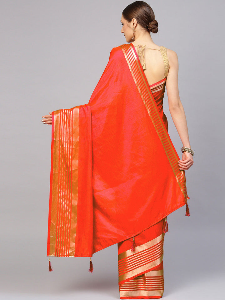Satin Silk Saree with Zari Woven Stripes and Brocade Blouse