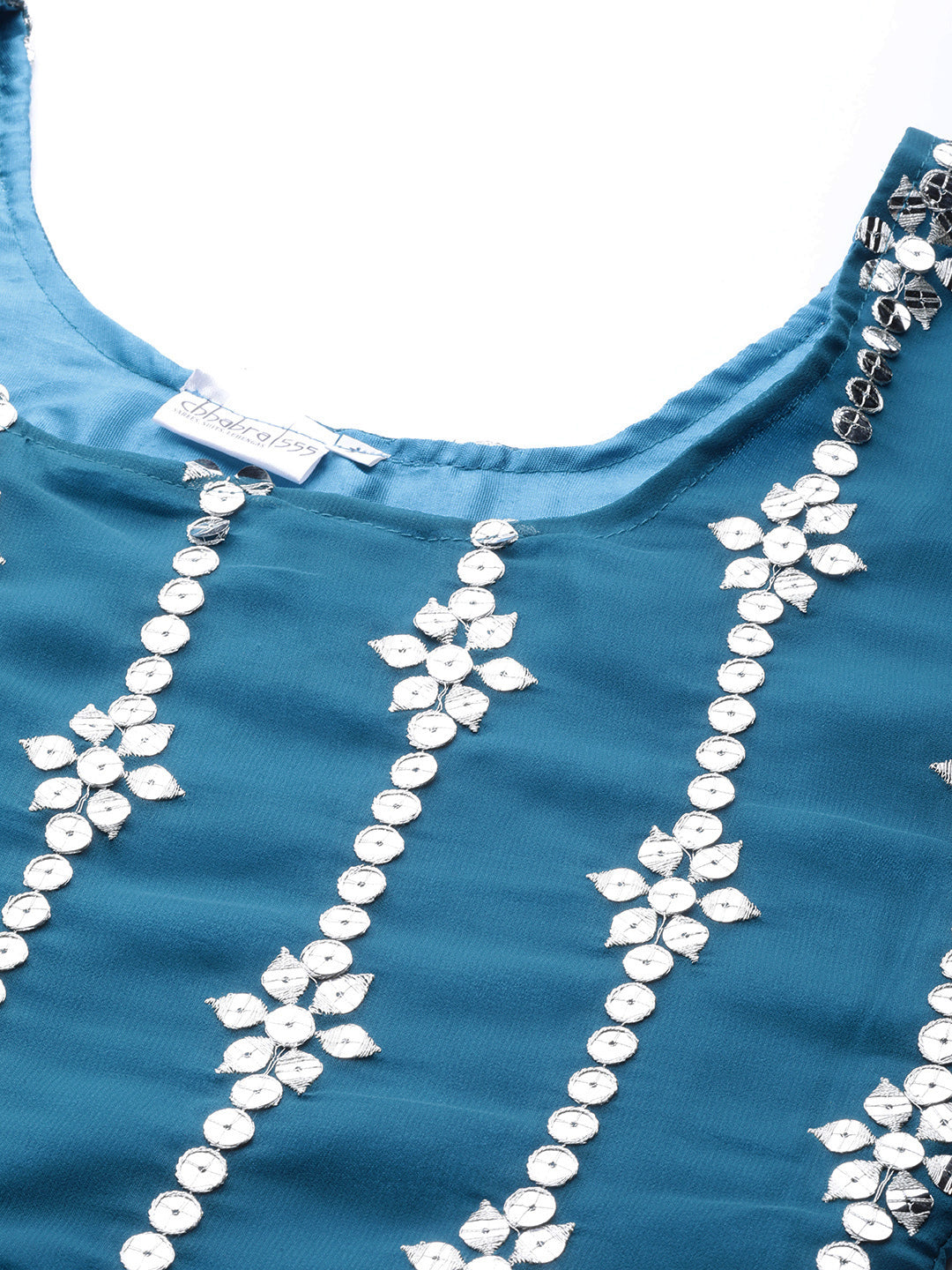 Mirror Work Embellished Kurta With 3 Layered Sharara & Ruffled Dupatta