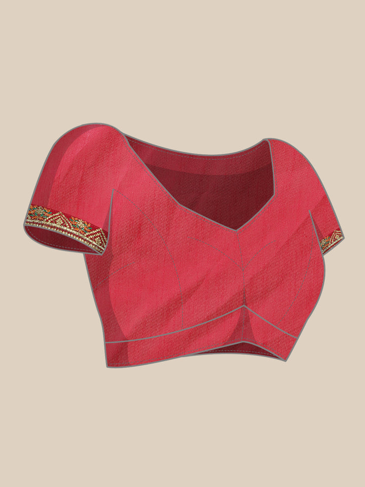 Red Jaipur Bandhani Prints Geogette Saree With Embroidery Border